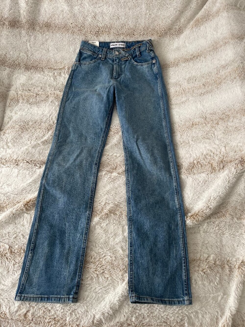 Wrangler x STAUD "The Everyday" Slim Straight High Rise Jeans Mid Blue Size 26